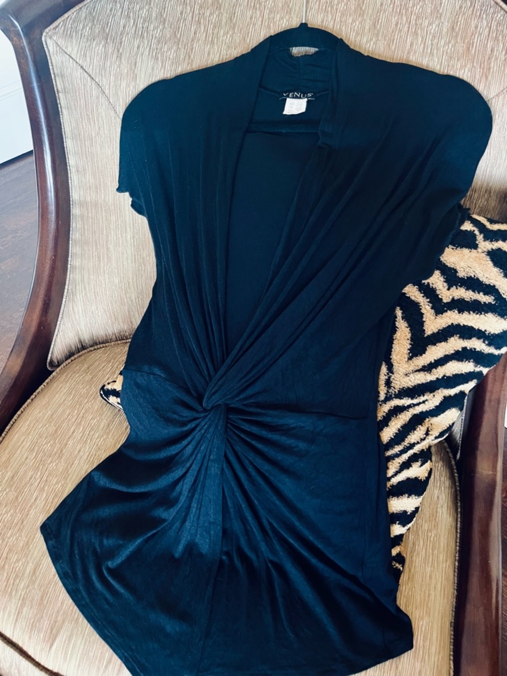 VENUS Black Twist-Knot Draped Tunic